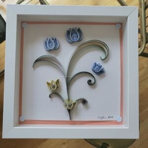 Framed Quilling Art with Blue and Yellow Flowers